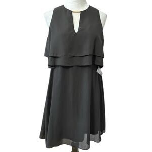 Tash + Sophie Womens Popover Blouson Dress Black Lined Sleeveless Chiffon S